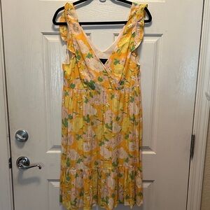 Sanctuary Yellow Floral Ruffle Sleeveless Beachy Spring Summer Dress Size M
